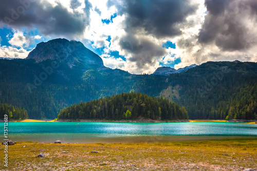 Azure lake on the background of mountains Bobotov Kuk.