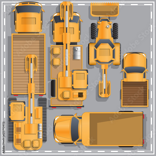 Construction machinery. View from above. Vector illustration.