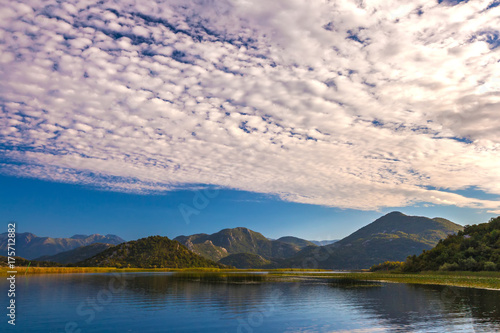 Incredibly beautiful clouds over the Skadar Lake. Montenegro.