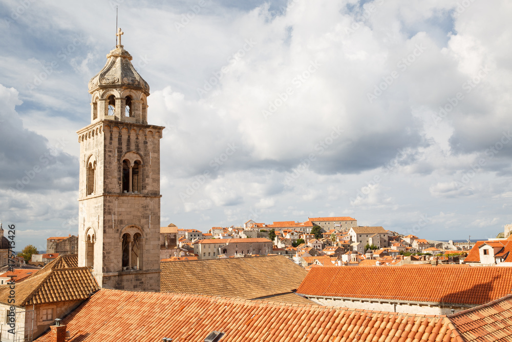 tower above the Dominican Monastery inside the old town of Dubrovnik, Croatia