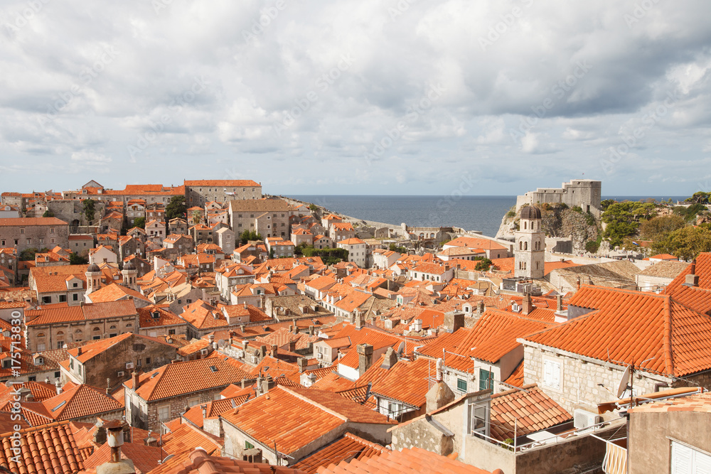 old city of Dubrovnik. A view from above of the ancient houses and fortress Lovrijenac. Croatia
