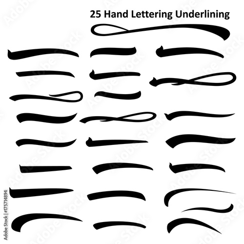 Set of underlines lettering lines isolated on white, Handwritten Letter. vector illustration Pen Line. photo