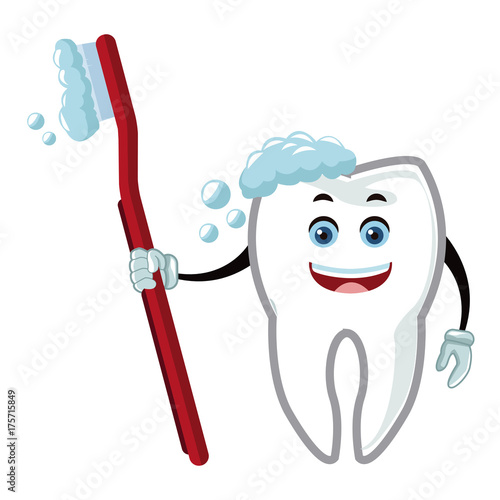 Tooth with brush cartoon icon vector illustration graphic design