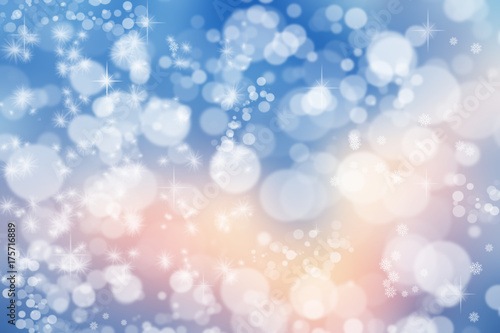 Magic Christmas background. Bokeh or glitter lights on dark backdrop. Round defocused particles