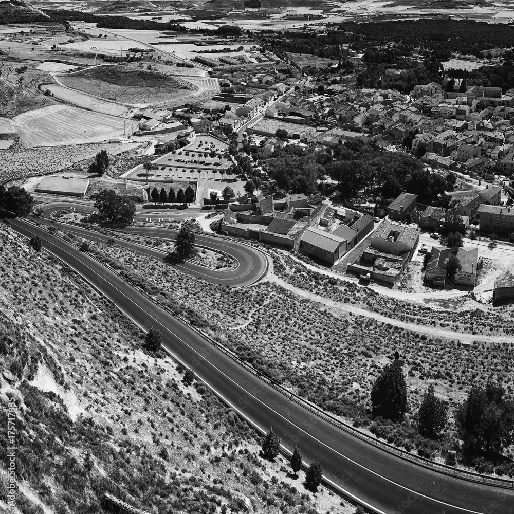 Landscape of Valladolid Province, Spain. Black and white