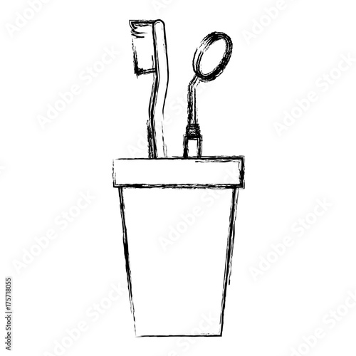 Cup with dental tools icon vector illustration graphic design