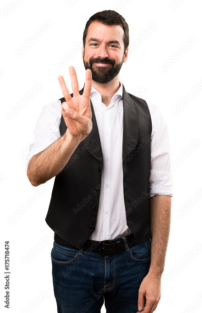 Cool man counting three on isolated white background Cool man counting three on isolated white background