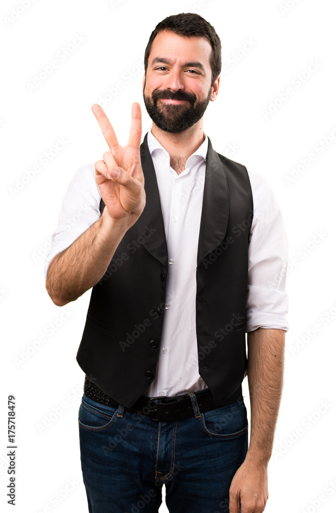 Cool man counting two on isolated white background Cool man counting two on isolated white background
