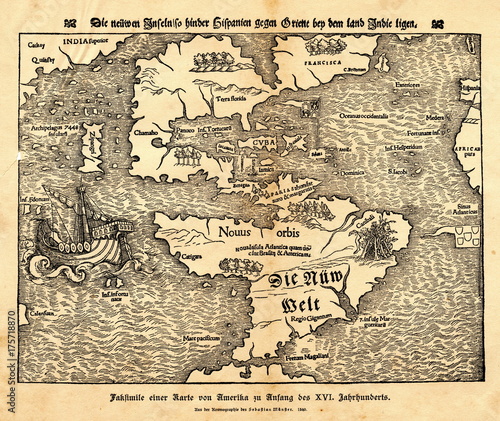 Tabula novarum insularum - first map of American continents from Münster's 