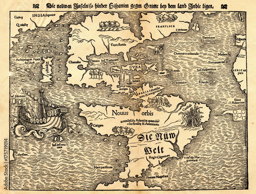 Tabula novarum insularum - first map of American continents from Münster's 