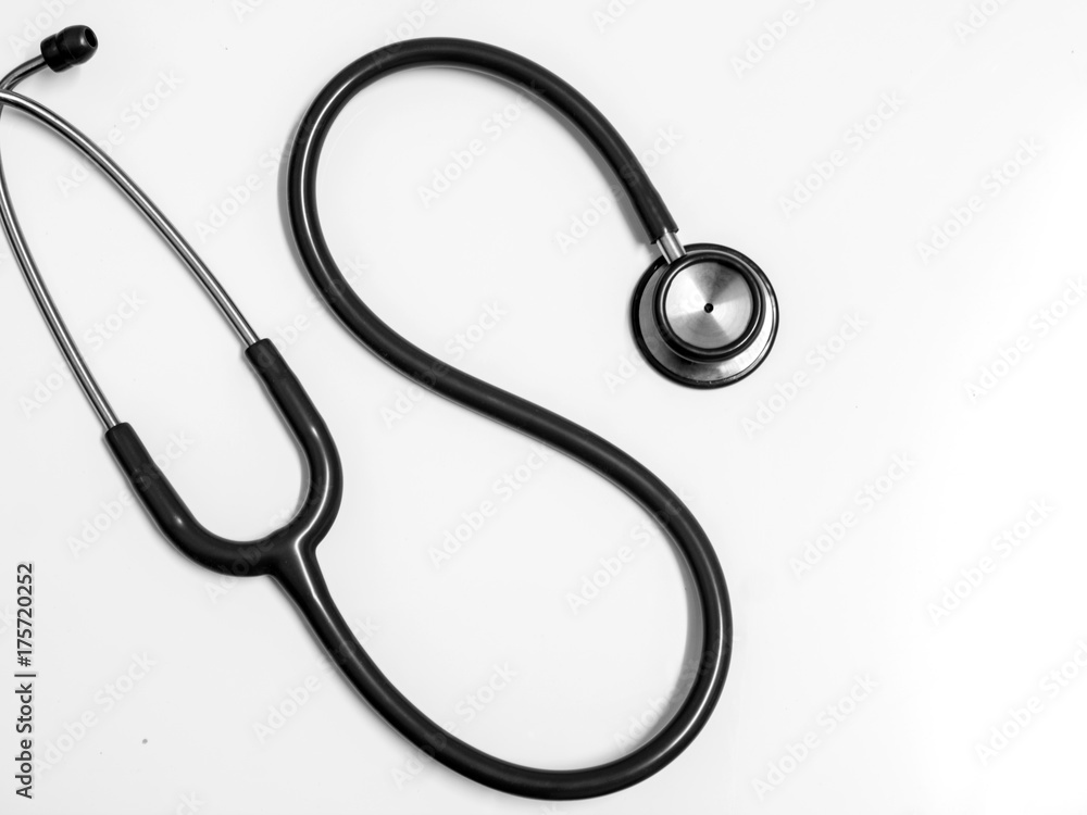 Close up view of stethoscope over isolated white background Close up view of stethoscope over isolated white background