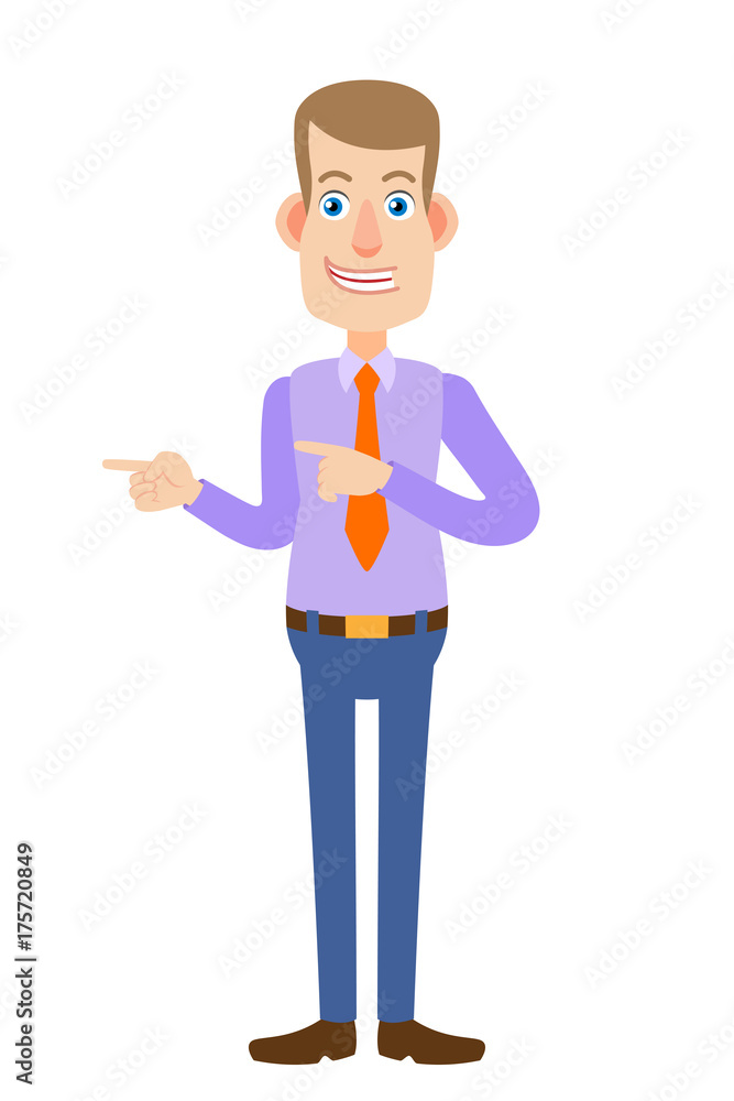 Businessman pointing something beside of him