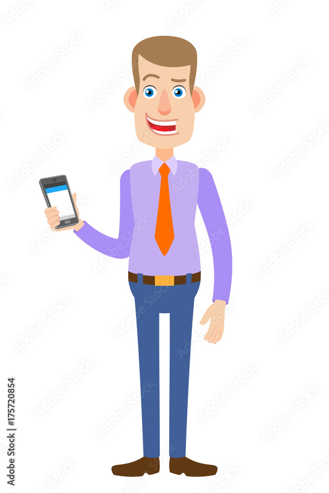 Businessman holding mobile phone in hand Businessman holding mobile phone in hand