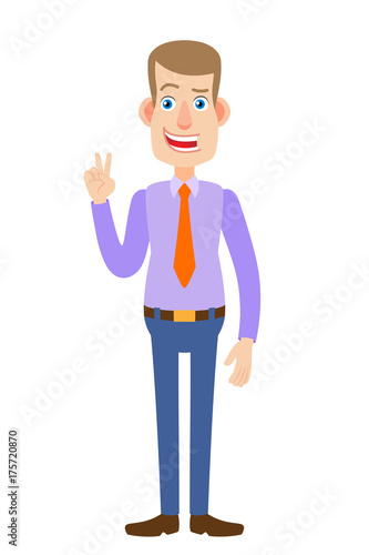 Businessman showing victory sign