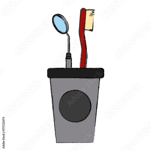 Cup with dental tools icon vector illustration graphic design