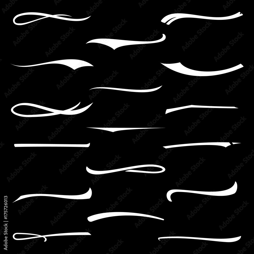 White Underlines Lettering Lines Set Isolated On Blue Background. Typographic Design. Elements For Housewarming Posters, Greeting Cards, Home Decorations, Business Presentation. Vector Illustration