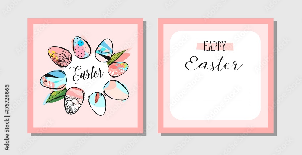 Hand drawn vector abstract creative Happy Easter greeting postcards design template with painted Easter eggs frame and Happy Easter phase in pastel colors.Design for invitation,decoration,sign Hand drawn vector abstract creative Happy Easter greeting postcards design template with painted Easter eggs frame and Happy Easter phase in pastel colors.Design for invitation,decoration,sign