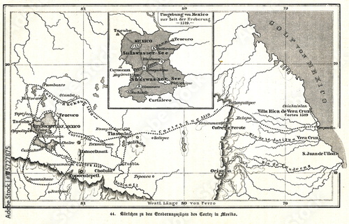 Cortés's invasion from the coast to the Tenochtitlan (from Spamers Illustrierte Weltgeschichte, 1894, 5[1], 85) photo