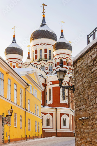 Obraz na płótnie winter view of the Alexander Nevsky Cathedral in Tallinn, Estonia w salonie