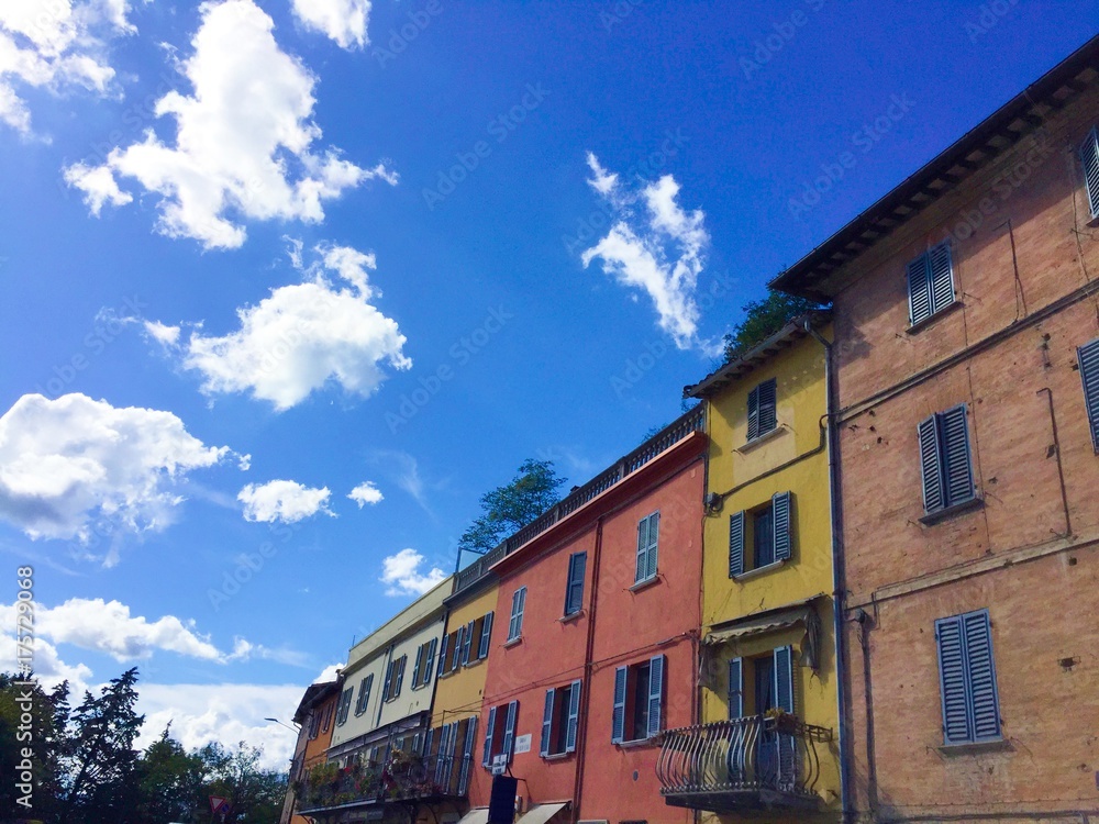 Naklejka premium Colored houses in Urbino (Marche, Italy)