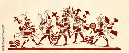 Quadro su tela Inca warriors - painting on an ancient peruvian vase (from Spamers Illustrierte