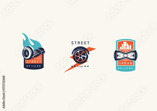 Set Creative modern logo, gyroscooter electric transport
