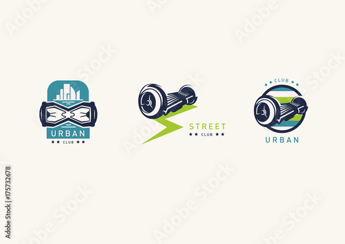 Set Creative modern logo, gyroscooter electric transport