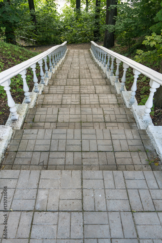 A staircase with a balustrade in the old park A staircase with a balustrade in the old park