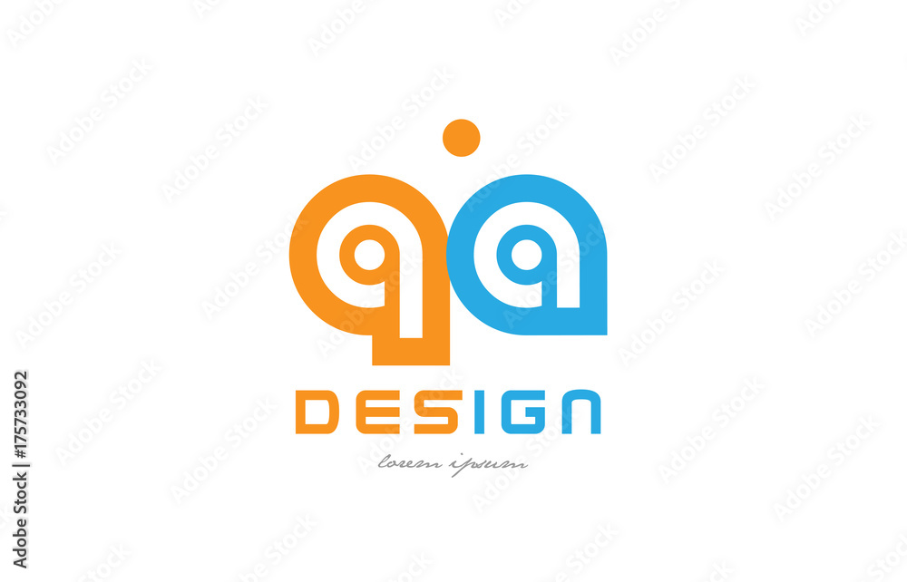 qa q a orange blue alphabet letter logo combination