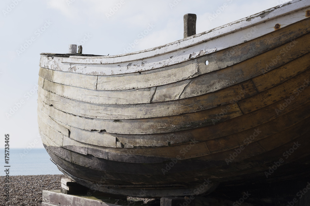 Hull of Wooden Boat on British Beach