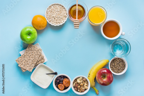 Healthy Food Fiber Source Breakfast Oatmeal Honey Fruits Apples