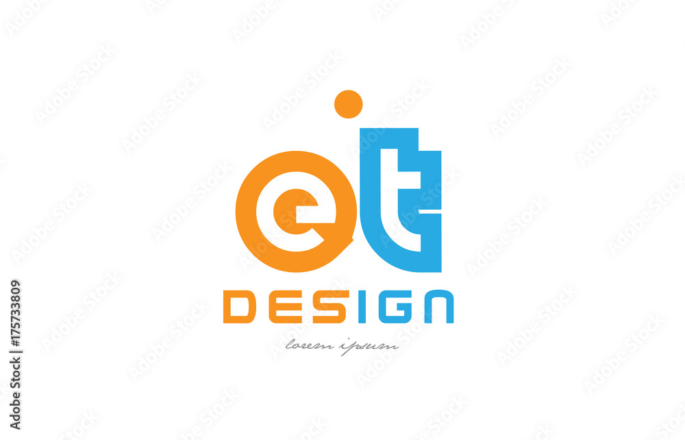 et e t orange blue alphabet letter logo combination