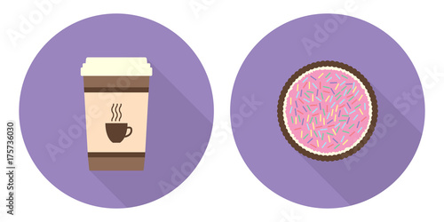 Flat vector cup of coffee and pie