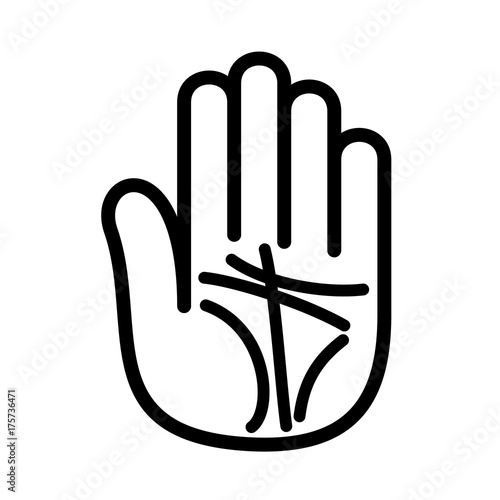 Palmistry lines hand open logo. Outline style.