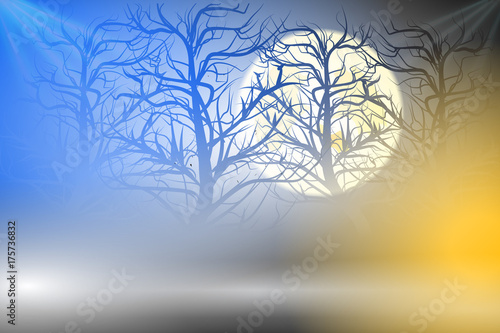 Tree and castle in darkness Halloween background