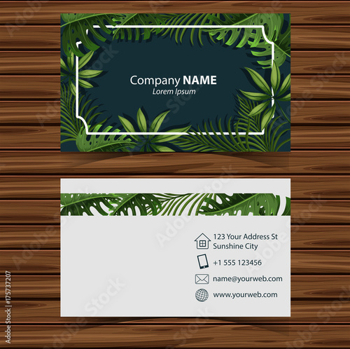 Businesscard template with leaves in front and back