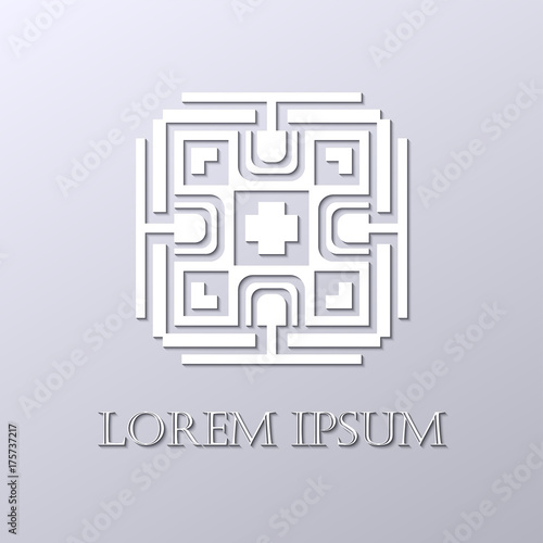 Art deco white ornamental logo. Template for design. Vector illustration eps10