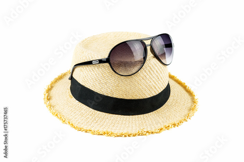 Sunglasses on hat.