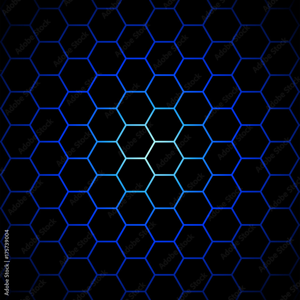 Blue hexagons on black background Blue hexagons on black background