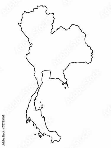 Thailand map outline graphic freehand drawing on white background. Vector illustration.