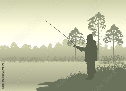 Vector image of fisherman on shore