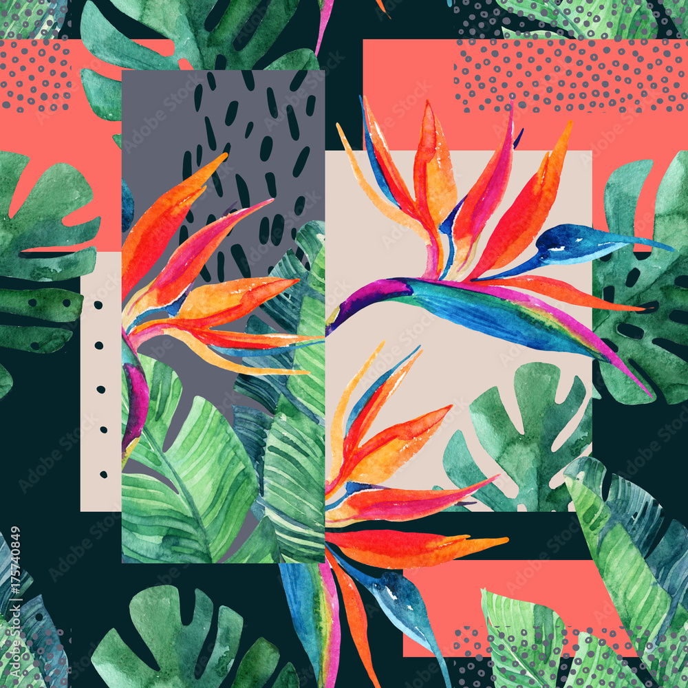 Fototapeta premium Abstract tropical summer design in minimal style.