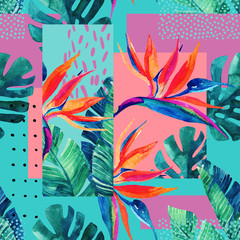 Fototapete Tropische Paradiesblumen-Muster Abstraktes Tropendesign im Minimalstil  © Tanya Syrytsyna