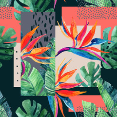 Fototapete Tropische Paradiesblumen-Muster Minimalistisches abstraktes Sommer Tropendesign  © Tanya Syrytsyna