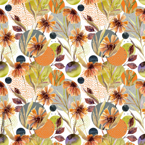 Abstract floral and geometric seamless pattern. photo