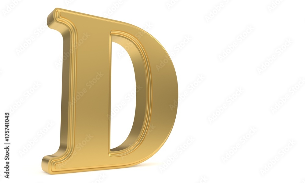 D gold romantic alphabet, 3d rendering D gold romantic alphabet, 3d rendering