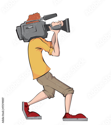 Cameraman with video camera.