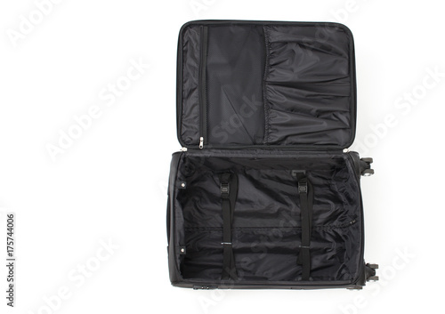 Outdoor travel black suitcase. The view from the top