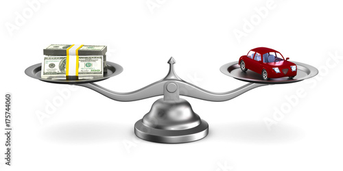 car and money on scale. Iso...