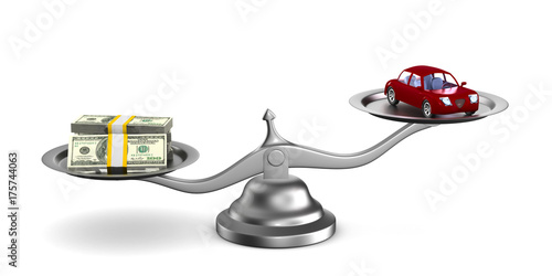 car and money on scale. Iso...
